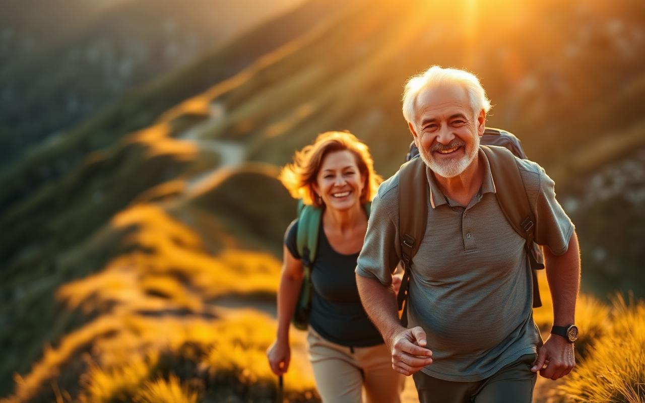 Active couple hiking — the kind of mobility Novumotion targets